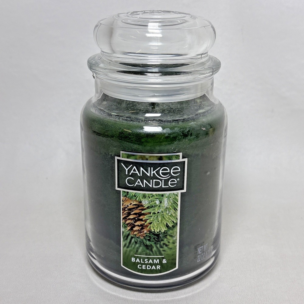 Yankee‎ Candle Glass Jar Balsam Cedar Scented Green 22 oz Single Wick